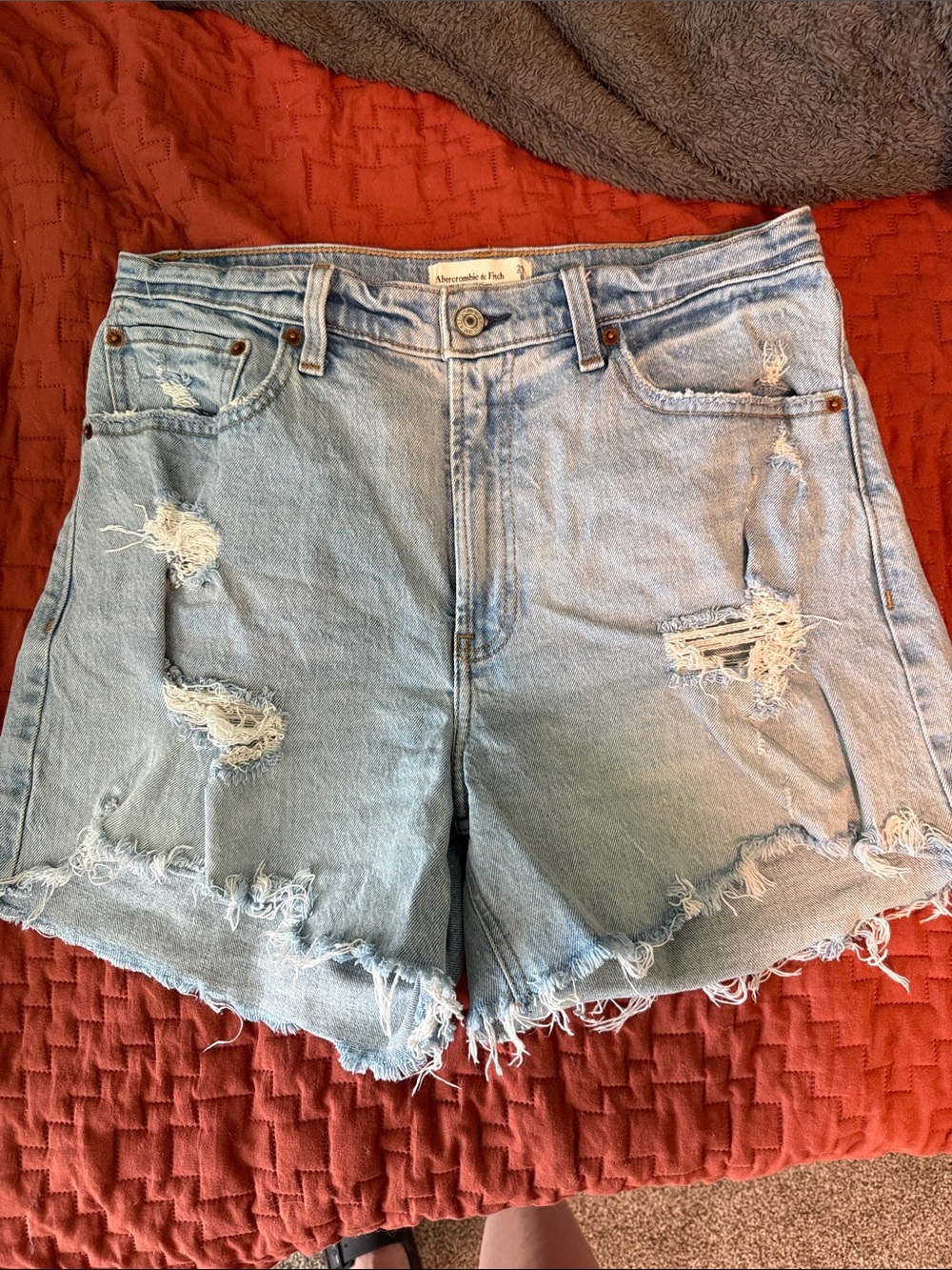 Abercrombie & Fitch Light Wash Distressed Denim Shorts